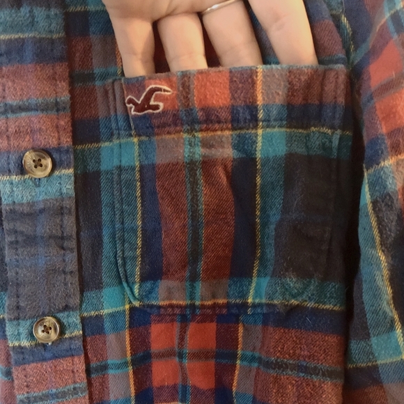 🍁Hollister long sleeve flannel button up/down shirt. Women's size Medium. Plaid - Picture 5 of 8